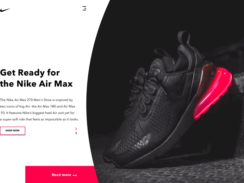 Nike product page transition animation