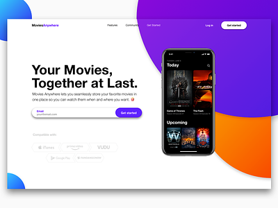 Movie Apps Landing Page Design concept design landing page uxui web