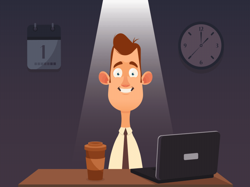 Workload 2d after effects animated gif animation character character animation clock design dribbble gif illustration man motion graphics office vector work workload