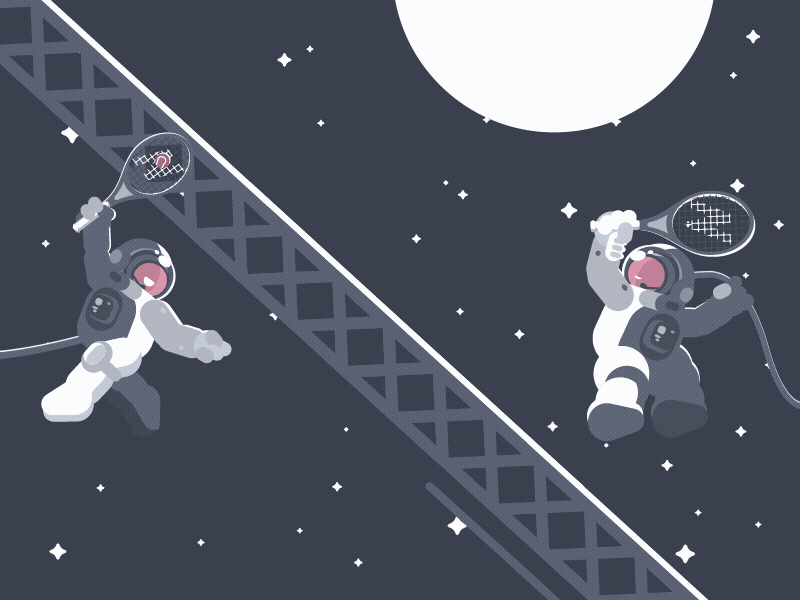 Astronauts Playing Tennis In Space 2d after effects animation animation 2d astronauts character dribbble gif happy illustration moon motion graphics nasa oxygen playing space spaceship stars tennis vector