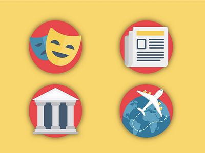 Icon Set - Movie - News - Finance - Travel bank design flight illustration movie news travel vector yellow