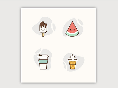 Cute Food Icons - Minimal coffee ice cream icecream illustration vector watermelon