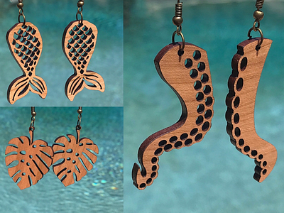 Island Earring Collection adobe illustrator cherry wood earrings fashion laser