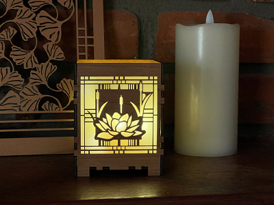 Lotus Votive Candle Lamp adobe illustrator cherry wood illustration laser