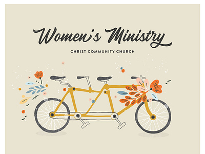 Women's Ministry take home card bike church church branding church design church logo church marketing floral illustration flowers flowers illustration tandem bike women womens ministry