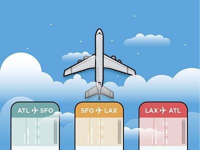 East to West airplane airplane ticket atlanta clouds icon illustration los angeles san francisco sky travel vacation vector