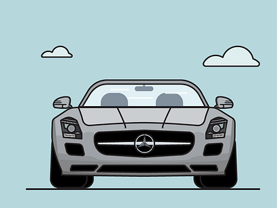 Mercedes-Benz SLS AMG illo car clouds flat icon illustration luxury mercedes transportation