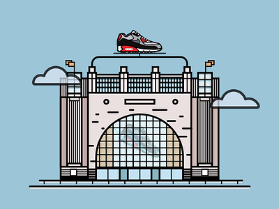 Niketown NYC air max building flat icon illustration new york nike shoes skyline sneakers store