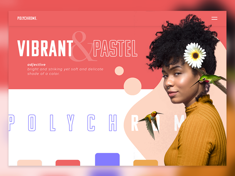 Polychrome Type Playground interface flowers nude yellow purple red outline women hero image landing page hair vibrant polychrome pastel layout typography atlanta ui