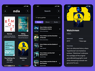 mdia Dark Mode books movies objektiv mk1 progressive web app tondo tv shows