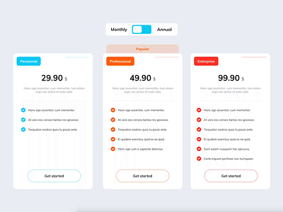 Pricing Table Design & Animation animation app colorful design flinto interface pricing pricing table sketch ui ux webdesign