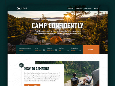 Pitch Homepage booking website camping daily ui design landing page minimal mountains travel ui ux web design
