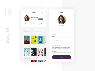 Bookshelf App - User Profile account app appdesign books dailyui dailyuichallenge design mobile ui profile reading sketchapp ui user profile ux
