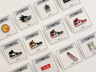 Compilation of Pins box logo dbz gameboy goku jordan1 nike pacman pins popular pin product design