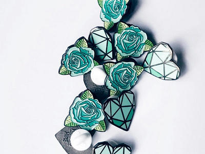 Teal Heart & Roses Enamel Pins design enamelpin geometric art heart illustration pin design product design rose teal