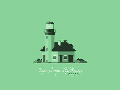 Cape Arago Lighthouse coast coastal flat design flat illustration green illustration lighthouse lighthouse logo northwest oregon oregon coast pnw