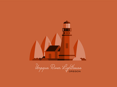 Umpqua River Lighthouse bushes coast coastal flat design flat illustration lighthouse lighthouse logo orange oregon pnw trees