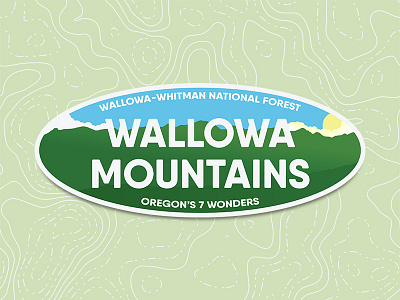 Wallowa Mountains badge clouds green logo mountains northwest oregon oval pacific round sticker sun