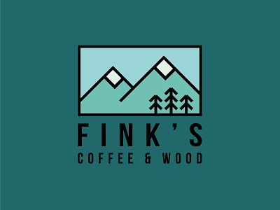 Fink's Coffee and Wood Concept 3 badge blue coffee coffeeroasting logo mountain mountains trees