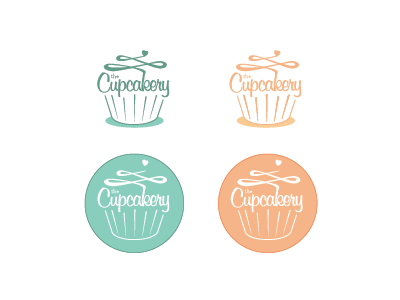 The Cupcakery WIP Colour brand circle colour cupcake cupcakery logo peach script teal the typography wip