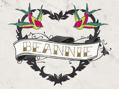 Beannie Cafe – Finished banner birds cafe colourful floral gold heart logo swallow tattoo