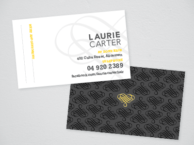 LC's Business Cards WIP appointment biz business card grey hairdresser heart pattern swirl typography wip yellow