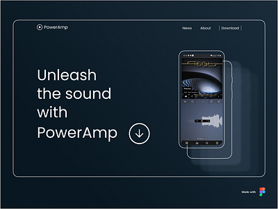 PowerAmp Landing Page Concept (1/2) clear concept design desktop landing landingpage minimal ui ui ux uiux webdesign webpage website design