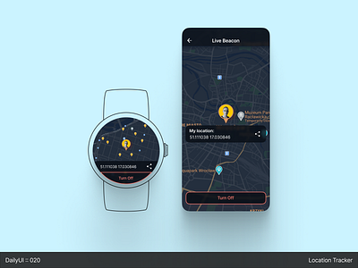 DailyUI :: 020 - Location Tracker 2d app concept dailyuichallenge dark mode dark ui design figma map minimal ui watch