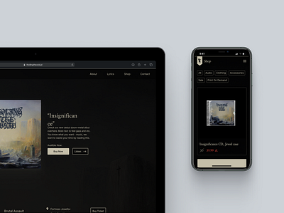 Metal-band's webpage app band clear concept dark design designgothic doom figma gothic metal minimal webdesign webpage