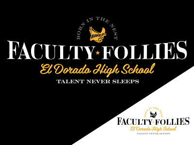 Faculty Follies Emblem black education emblem gold graphic design hawk high school illustration logo school