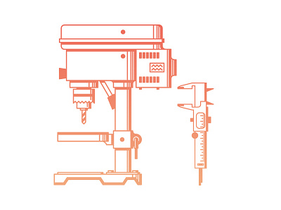 Drill Press and Caliper flat illustration line simple tools vector
