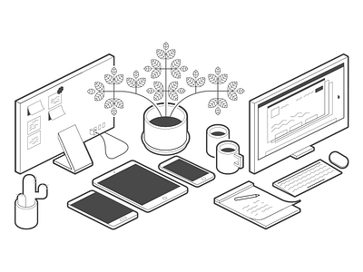 Desk Scene drawing graphic illustration vector web web design
