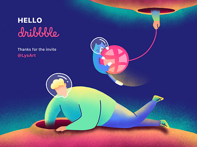 Hello Dribbble cat first shot hello dribbble illustration invites space the little prince universe