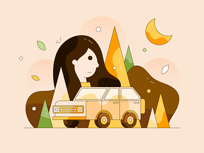 Take you to travel car girl illustrator love people tree