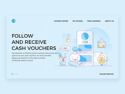 Follow and receive cash coupons cash coupons follow illustration news ui web web design wechat