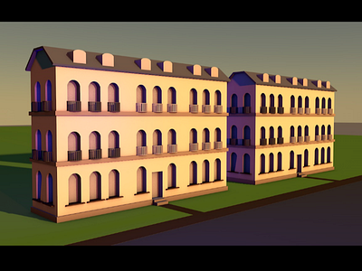 Low Poly Homes 2d 3d animation balcony building c4d countryside hotel low poly street sunset windows