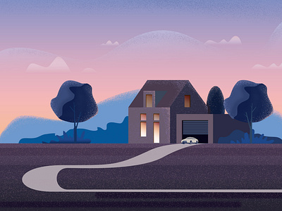 A house in the town app car design hello house illustration load pick ticket tree ui