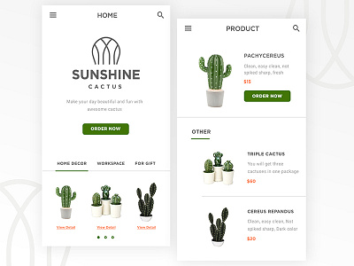 SunShine cactus Mobile App app cactus ecommerce green mobil product ui user interface ux