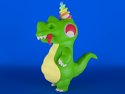 Dinocorn 3d cgi character design dinosaur funny illustration plastic render toy vray