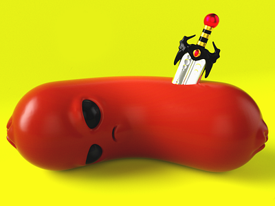 Fallen Sausage character cinema 4d colors design food illustration maxon modeling sausage sword