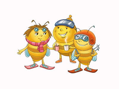 Bees & Coffee bee character coffee goggles helmet illustration ooops skis