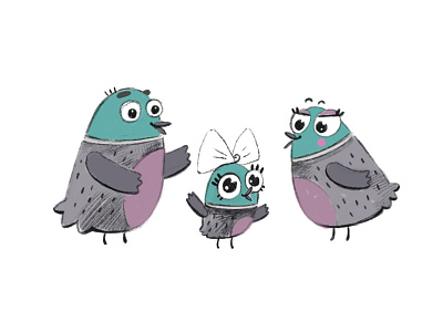 Little Koel. Sketching bird character family illustration ooops sketch