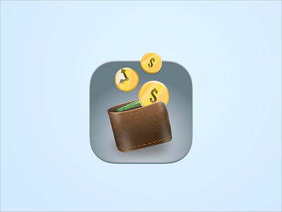 A Wallet Icon app icon coin design icon icon design leather mac app icon money skeuomorphic texture ui wallet