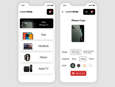 Custom iPhone Shop animation app figma iphone shop ui ux