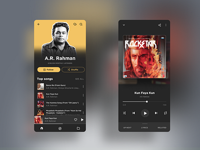 Design warm up :: 09 arrahman audio dailychallenge dailyui dailyui009 design figma mobile ui music player music player ui player rockstar simple songs ui design