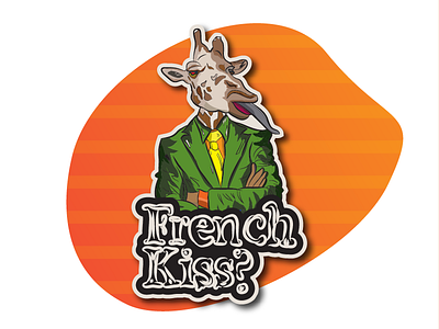 French Kiss animal cartoon colorful french giraffe kiss t shirt