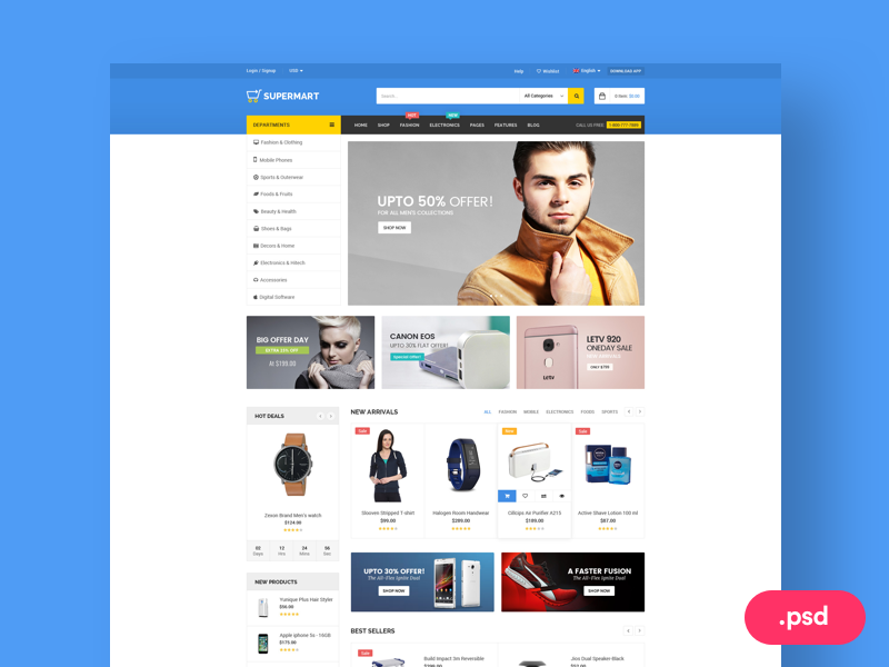 Supermart - Stylist Ecommerce PSD Template layer online sale subscribe website template uisumo psddd ecommerce freebie