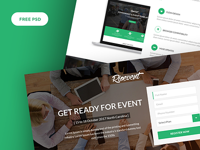 Free Event PSD Template 4 Versions - RioEvents dribbble freebies gradient icons landing page logo mockup shot templates ui kit uisumo web page