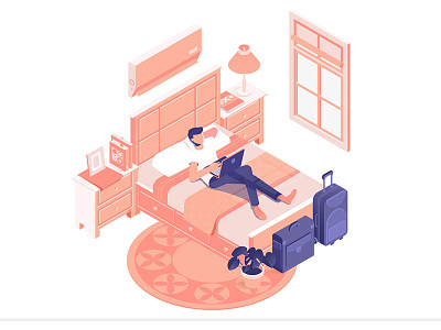 Online Hotel Reservation booking freelance home hotel illustration isometric vector work out