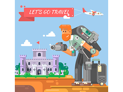 Photographer with camera taking photo camera photographer tourist travel trip vacation vector